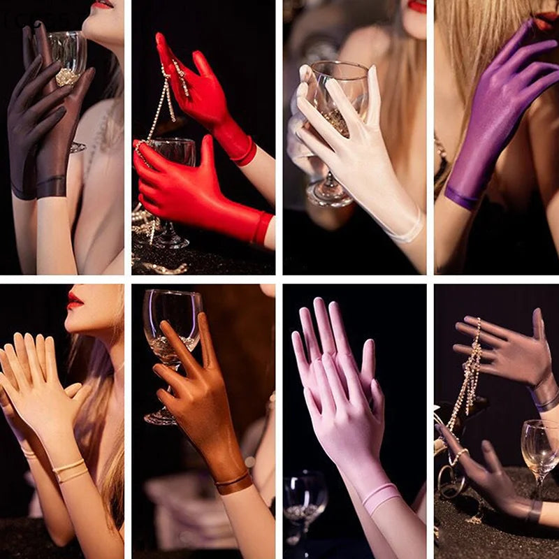 Women's Oil Glossy Ultra-Thin Elastic Wrist Gloves Fashion Wrist Gloves Qst
