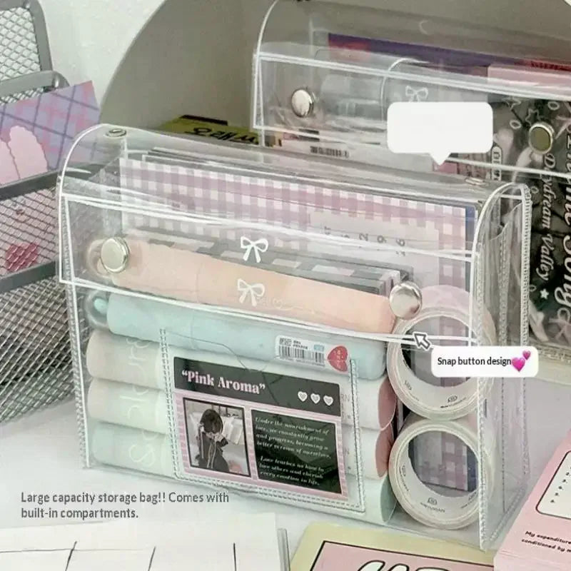 PVC Transparent Large Capacity Pencil Case – Button Closure Pencil Case Qme