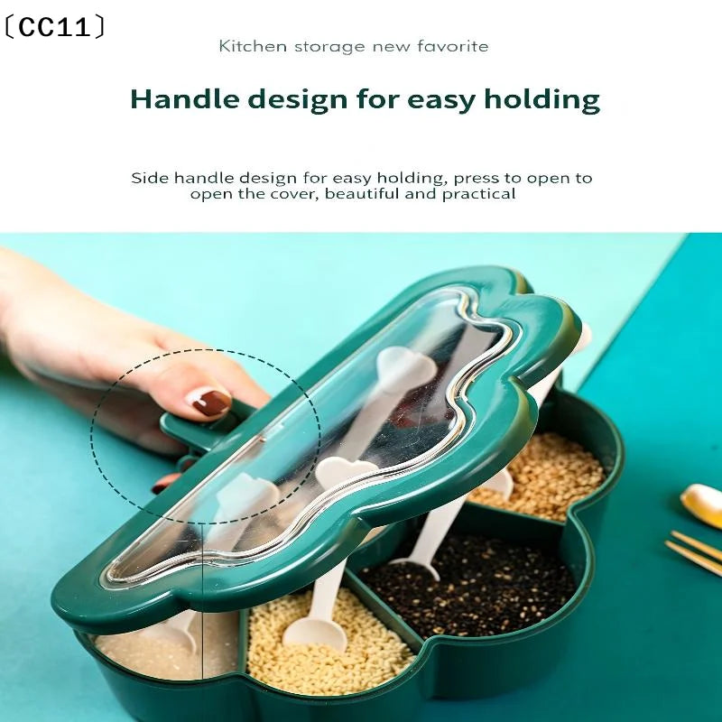 6-Grid Seasoning Box with Clear Lid & Scoops | Salt & Sugar Seasoning Storage Box Qme