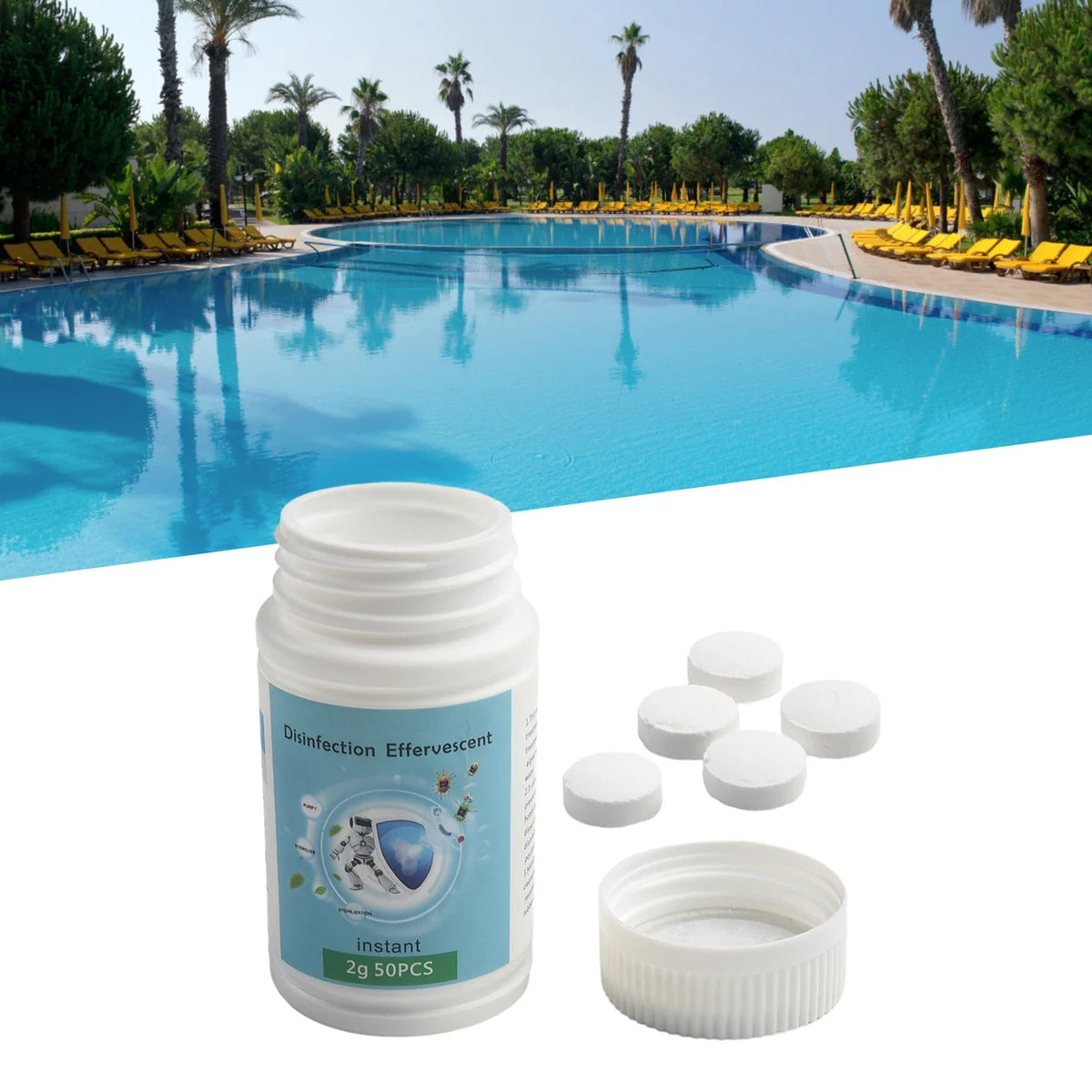 Chlorine Tablets for Swimming Pool & Spa Cleaning – 50pcs Pool Cleaning Tablets Qme