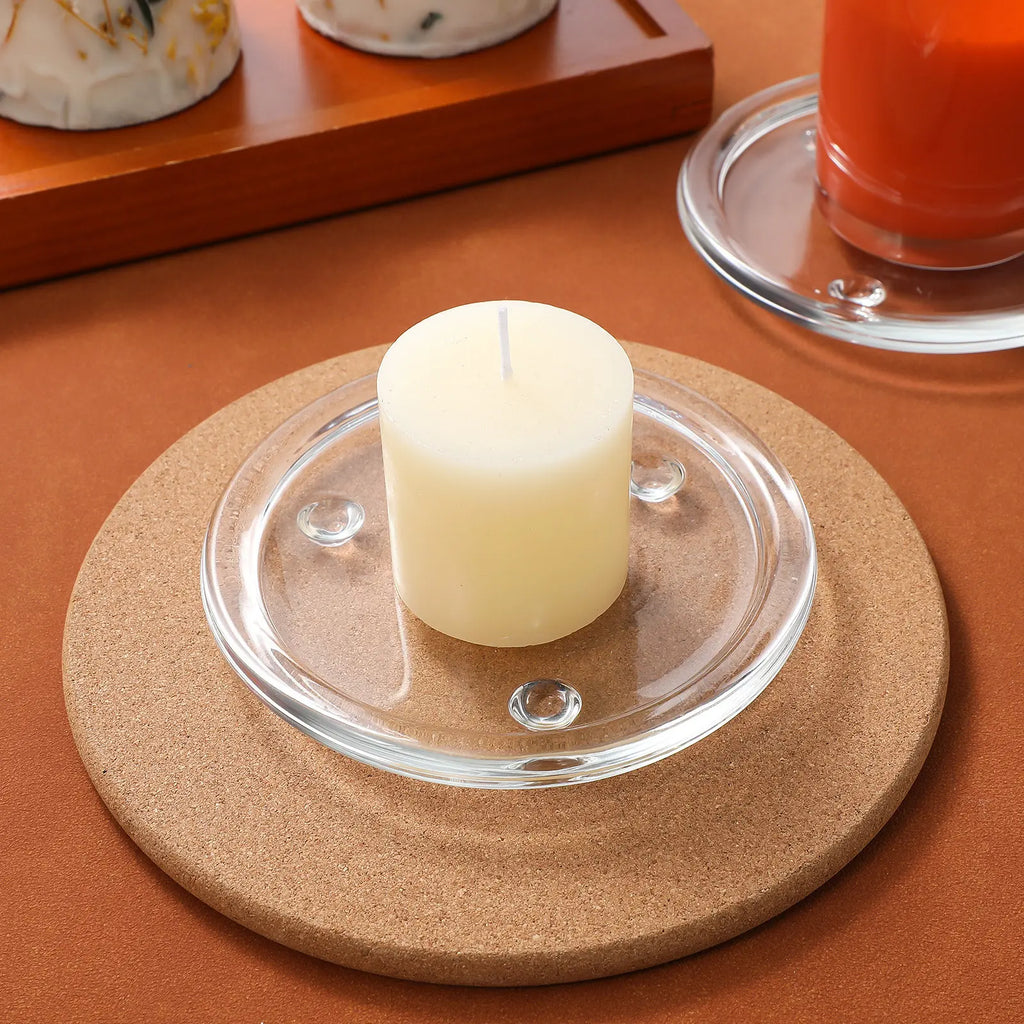Round Glass Candle Holder Tray | Wedding & Dinner Party Décor Glass Decorative Tray Qme