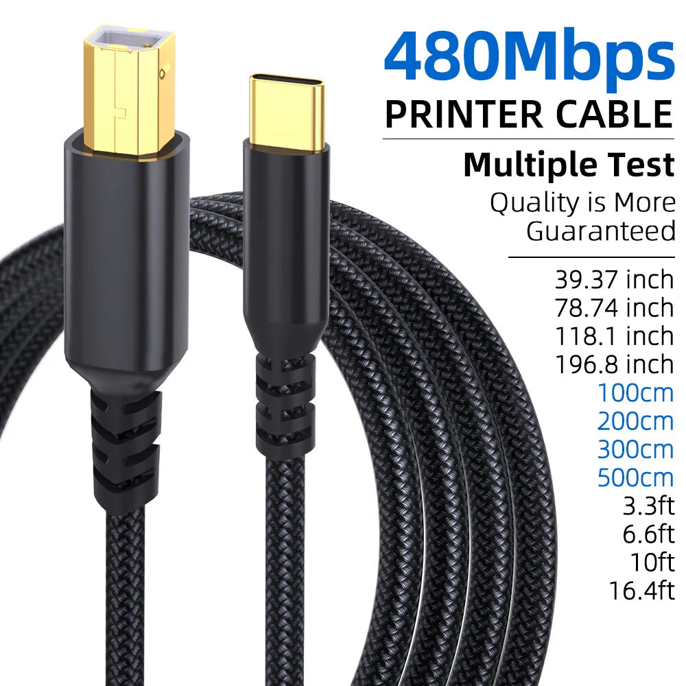 USB-C to USB-B Printer Cable – High-Speed Data Transfer Cord USB Printer Cable Qme black 2m