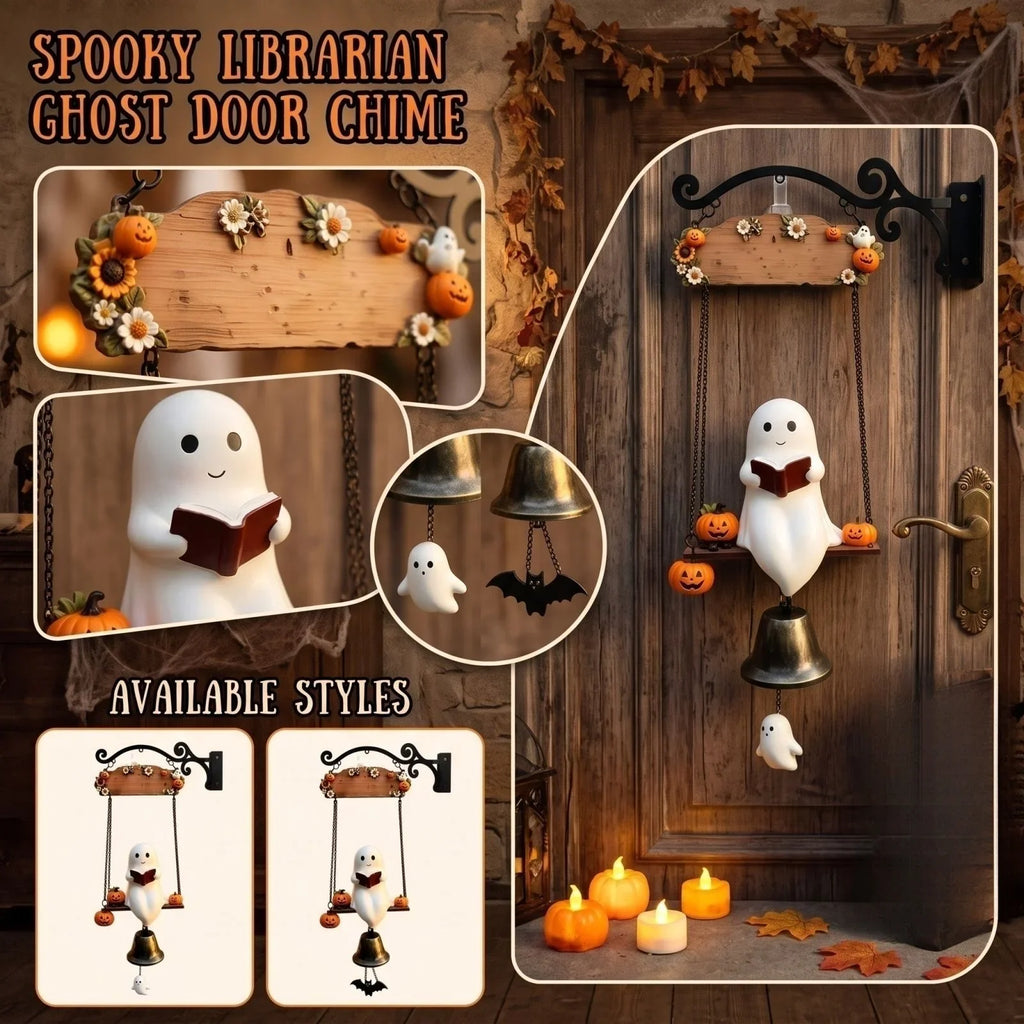Halloween Ghost Doorbell Ornament – Vintage Resin Hanging Bell Halloween Door Ornament Qme