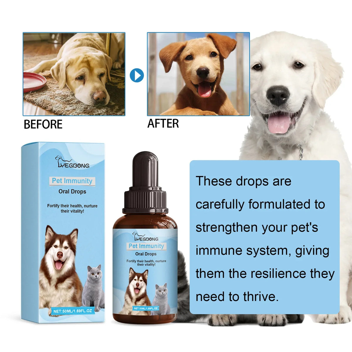 Yegbong Pet Health Drops – Nutrition for Cats, Dogs & Puppies Pet Wellness Drops Qme