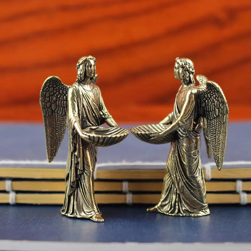 Brass Angel Statue Figurine – Small Bronze Desktop Ornament Decorative Figurine Qst