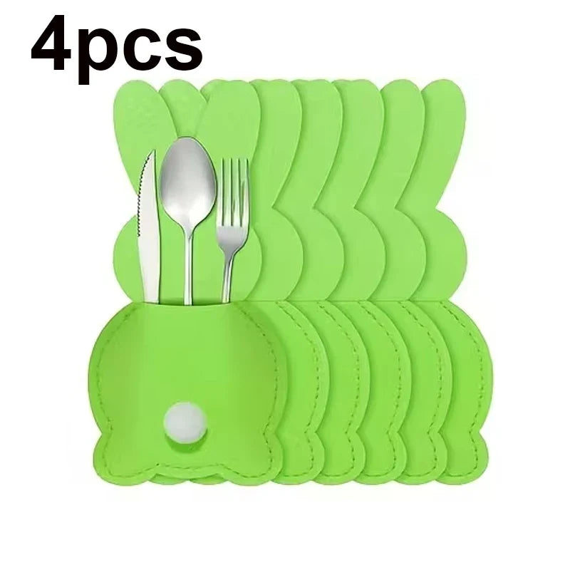 Easter Rabbit Felt Tableware Bags – Cute Cutlery Holder Set Tableware Holder Qme 4pcs Green 15x8cm