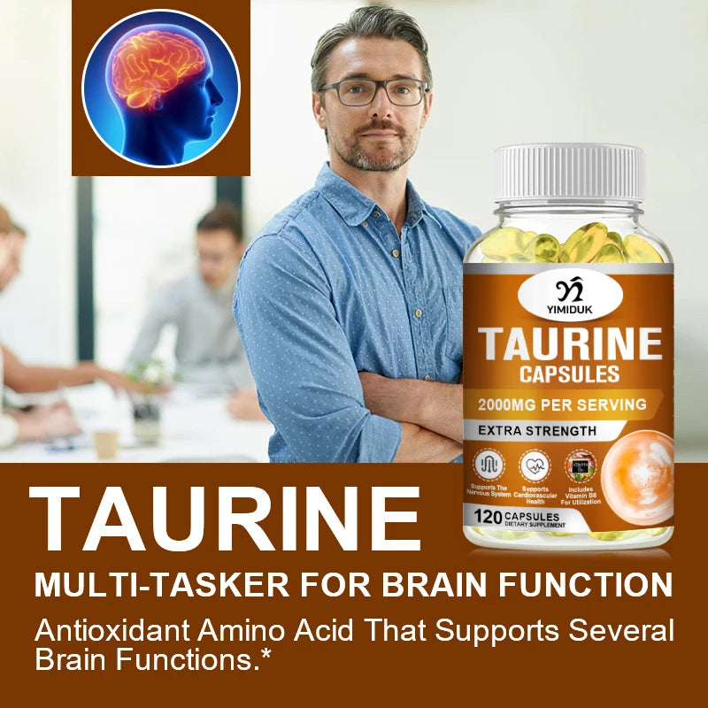Yimiduk Taurine Supplement 120 Capsules – Buy 1 Get 1 Free Amino Acid Supplement Qst