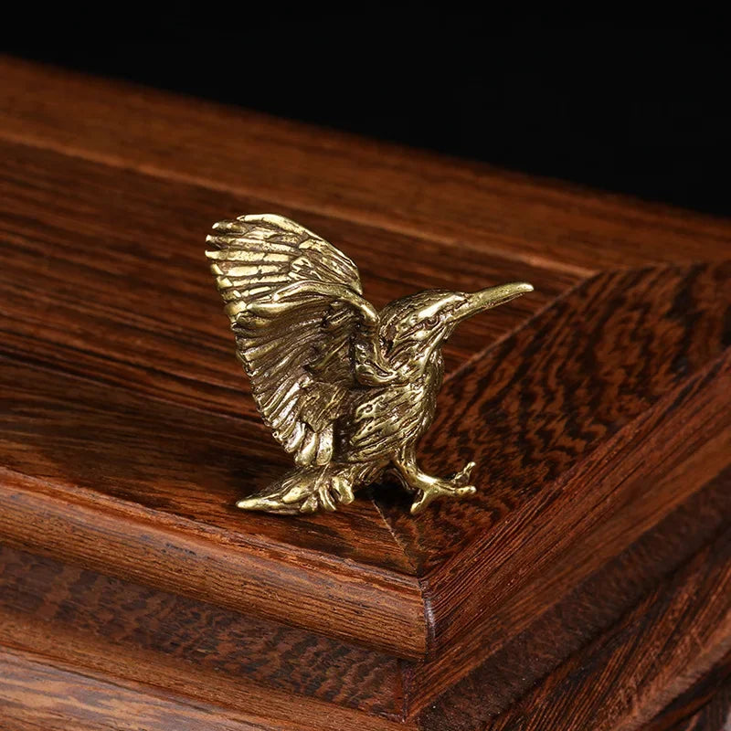 Brass Mini Eagle Figurine – Opening Wing Bird Art Sculpture Brass Bird Figurine Qme