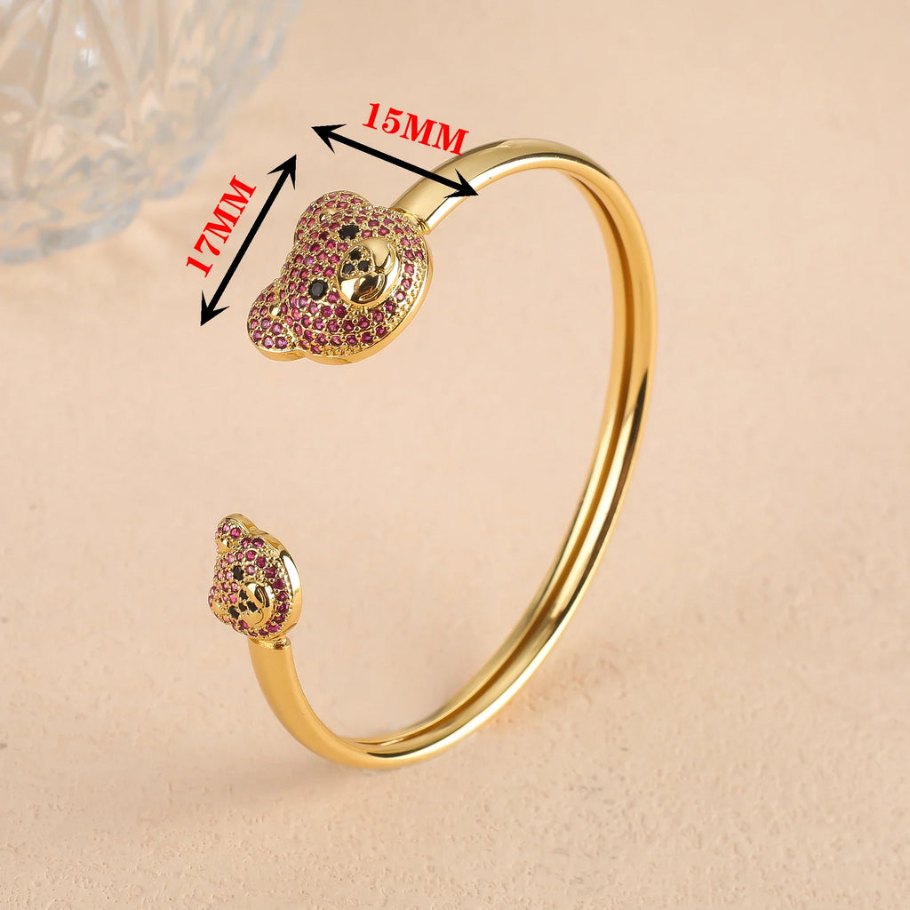 Zircon Bear Open Cuff Bangle | Gold Plated Hip Hop Bracelet Cuff Bangle Bracelet Qme 1