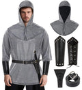 Medieval Faux Chain Mail Armor Tunic Shirt Cowl & Belt Set Medieval Costume Set Qme B XXL