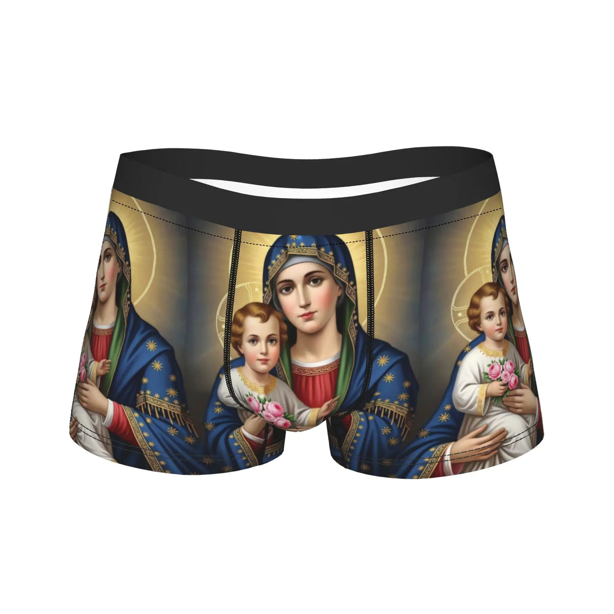 Virgin Mary Floral Art Men's Boxer Shorts – Soft Printed Briefs Men's Boxer Shorts Qst as picture M