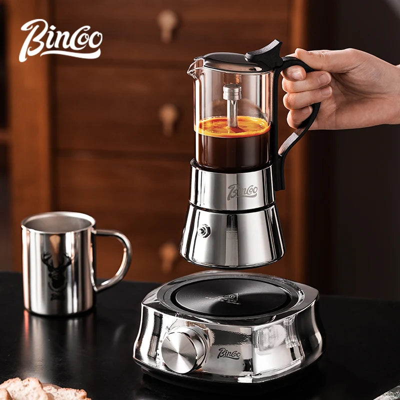 Bincoo Visual Glass Double Valve Moka Pot & Ceramic Base 220V Moka Pot Set Qst