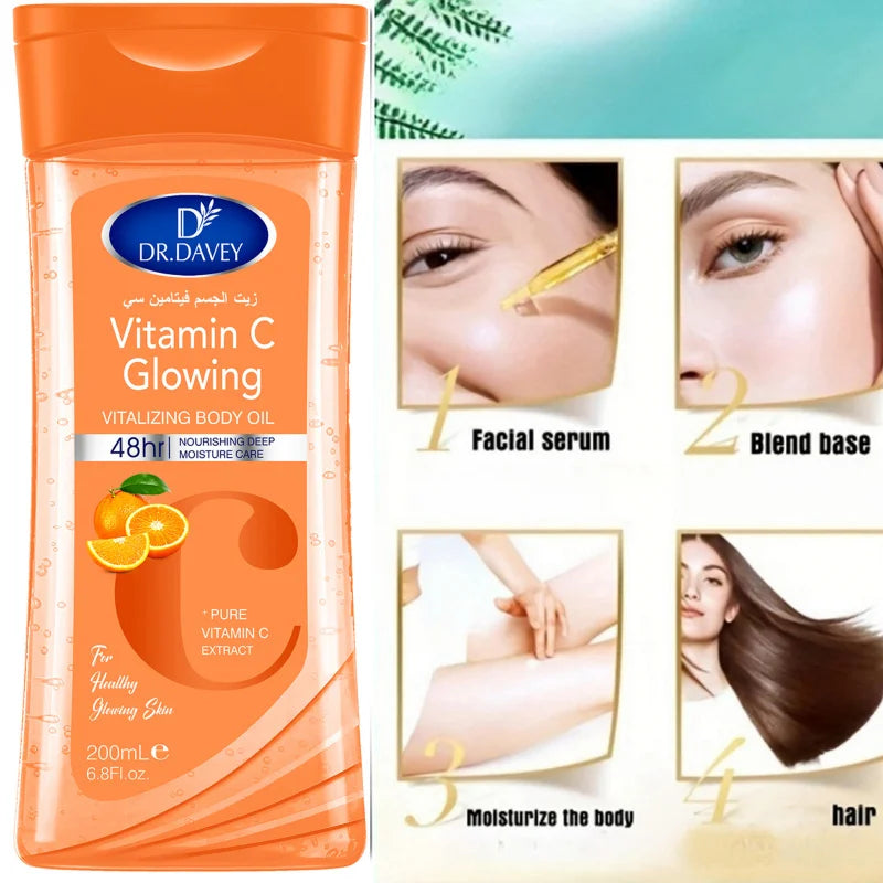 DR.DAVEY Vitamin C Body Oil 2×200ml – Moisturizing Skin Care Vitamin C Body Oil Qst