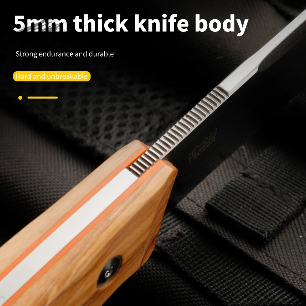 HUANGFU Fixed Blade Camping Knife – Steel & Wood Handle + Sheath Fixed Blade Knife Qst