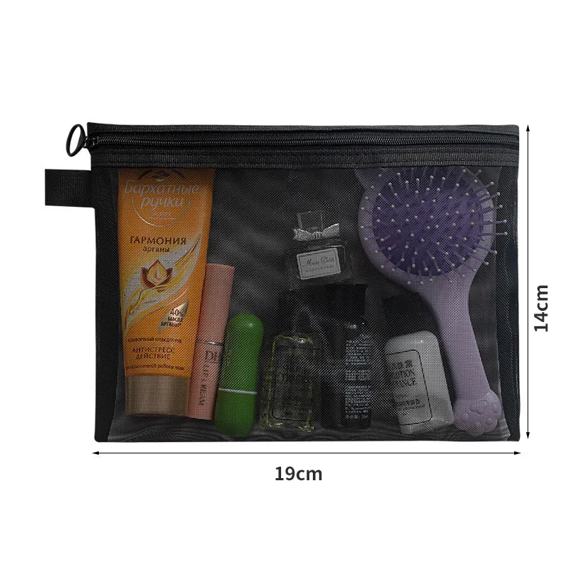 Large Capacity Mesh Cosmetic Bag & Zipper Pencil Case Pouch Mesh Cosmetic Bag Qme M