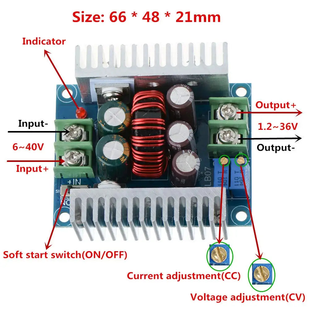 20A 300W CC CV Buck Converter DC 6-40V to 1.2-36V Step-Down Buck Converter Module Qme