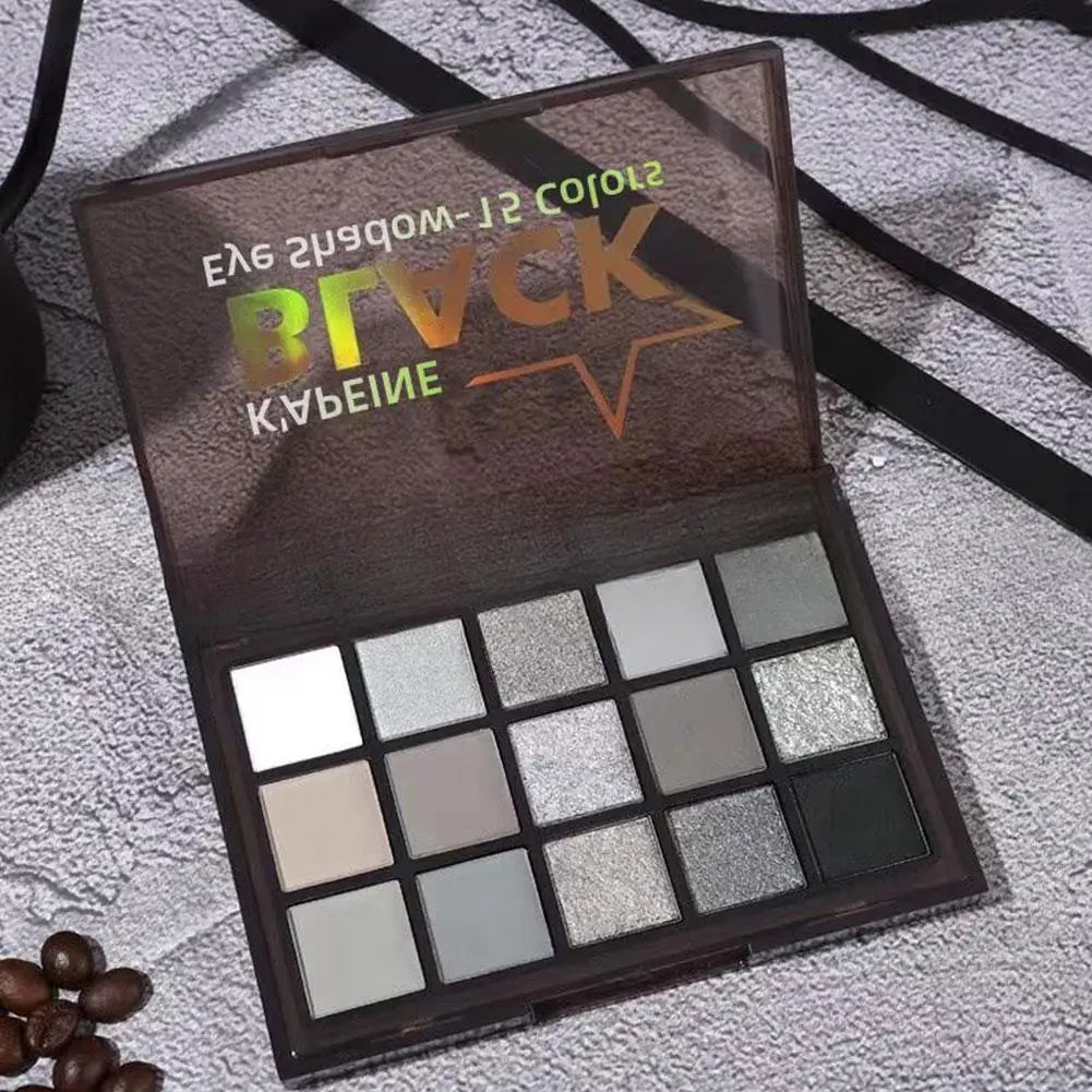 15-Color Smokey Eyeshadow Palette – Black Grey Silver Matte Eyeshadow Palette Qme
