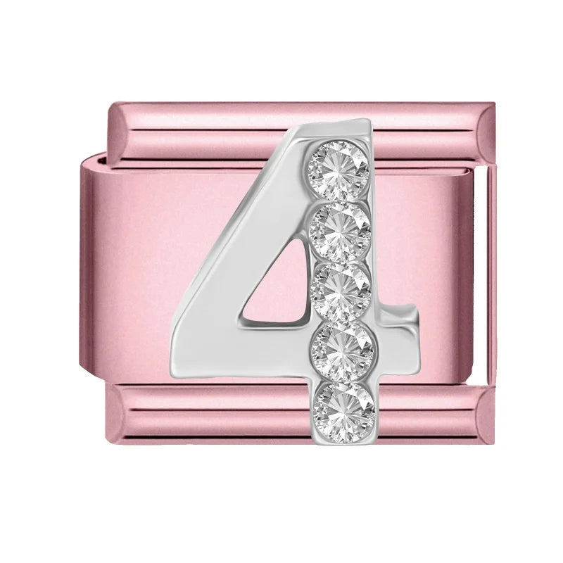 Zircon Number Italian Charm Links 0-9 | Stainless Steel DIY Italian Charm Links Qme Style 15