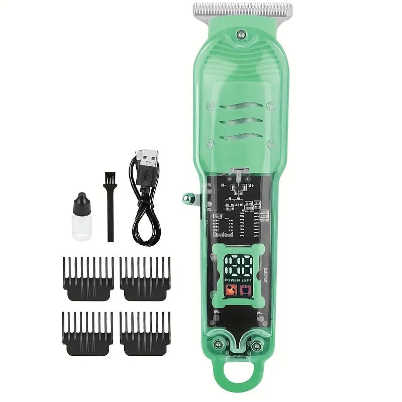 USB Rechargeable Electric Hair Clipper & Trimmer – Transparent Electric Hair Trimmer Qme green