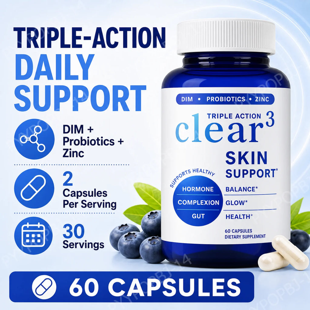 Clear³ Skin Supplement with DIM, Probiotics & Zinc – 60 Capsules Skin Support Supplement Qst