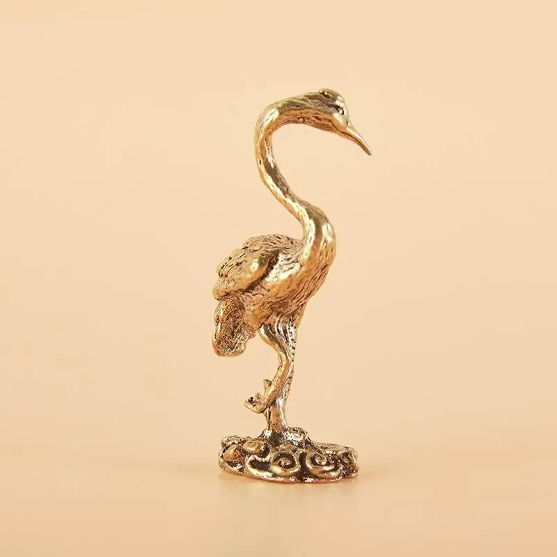 Brass Crane Miniature Figurine | Decorative Animal Sculpture Decorative Figurine Qme