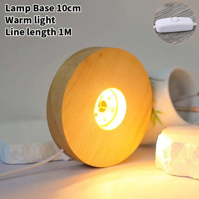 Rechargeable Wooden LED Rotating Display Stand Light Base LED Display Stand Qme