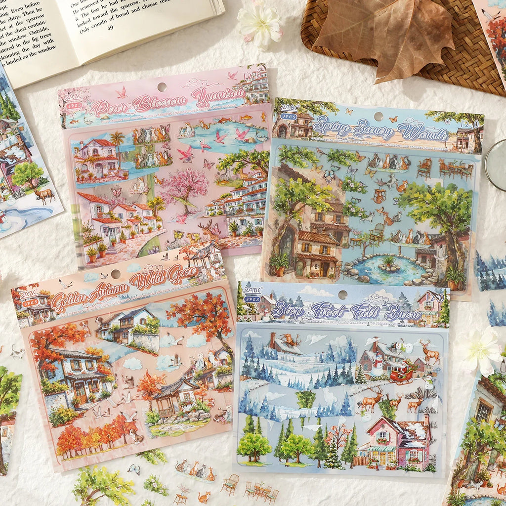 Four Seasons PET Die Cut Stickers for Scrapbook & Diary Die Cut Sticker Pack Qme
