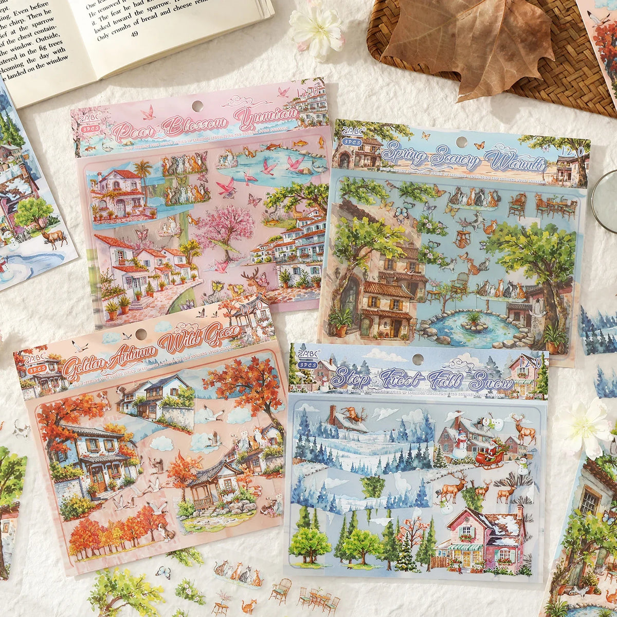 Four Seasons PET Die Cut Stickers for Scrapbook & Diary Die Cut Sticker Pack Qme