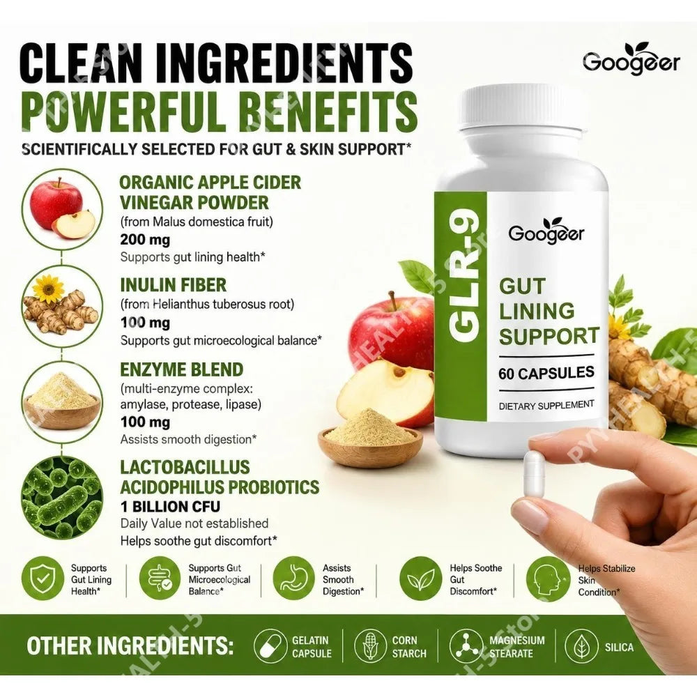 Gut Lining Support Capsules – ACV, Probiotics & Enzymes 60ct Digestive Supplement Qst