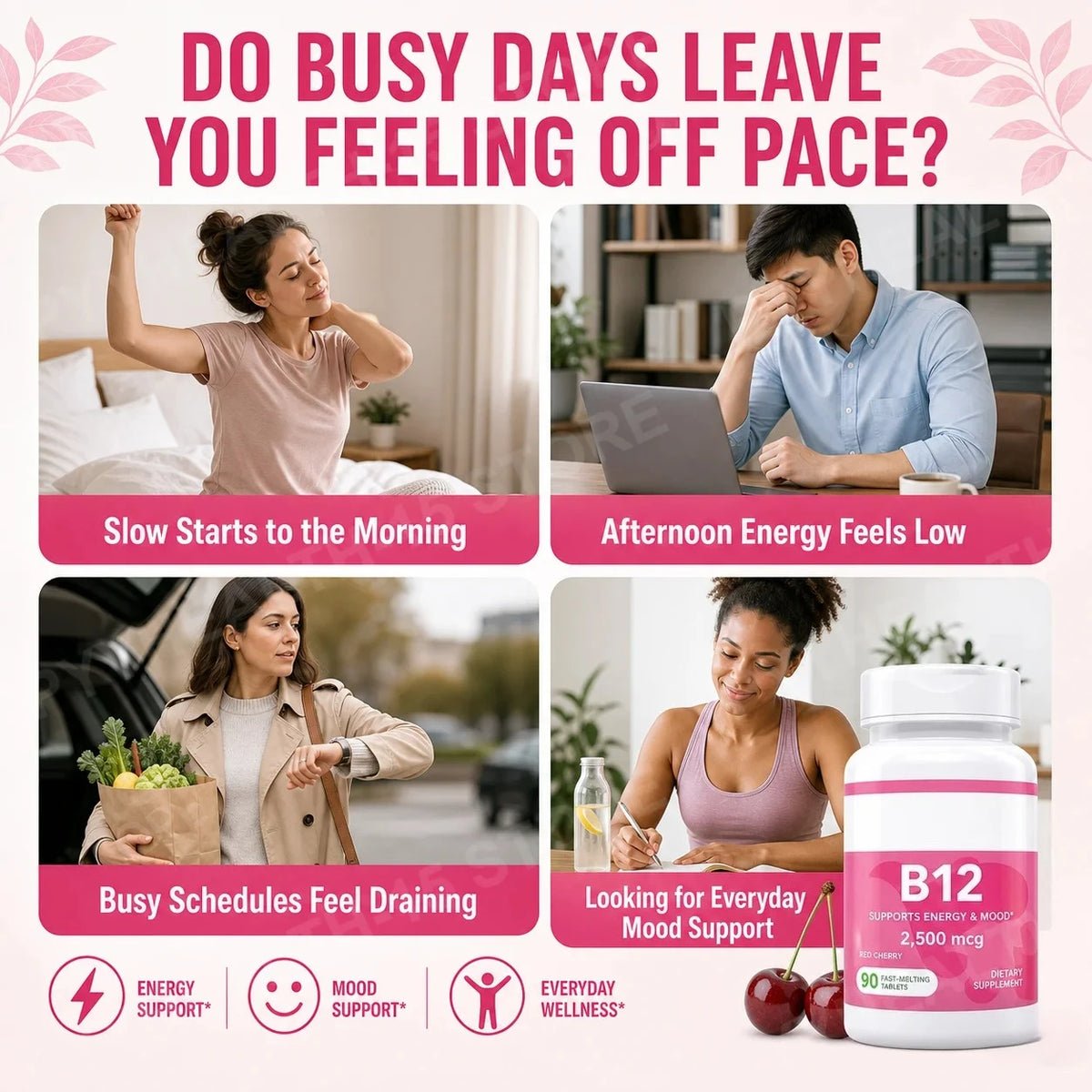 Vitamin B12 2500mcg Fast Dissolve Tablets – Cherry, 90 Count Vitamin Supplement Qst
