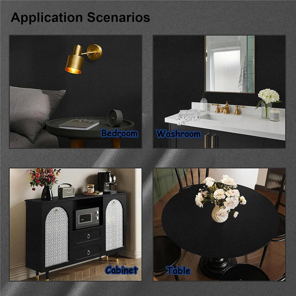 Matte Frosted Black Self-Adhesive Wallpaper – Waterproof PVC Self-Adhesive Wallpaper Qme