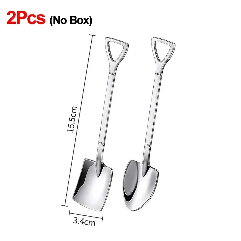 Stainless Steel Shovel Spoon – Coffee, Tea & Dessert Cutlery Dessert Spoon Qme MIX-2PCS