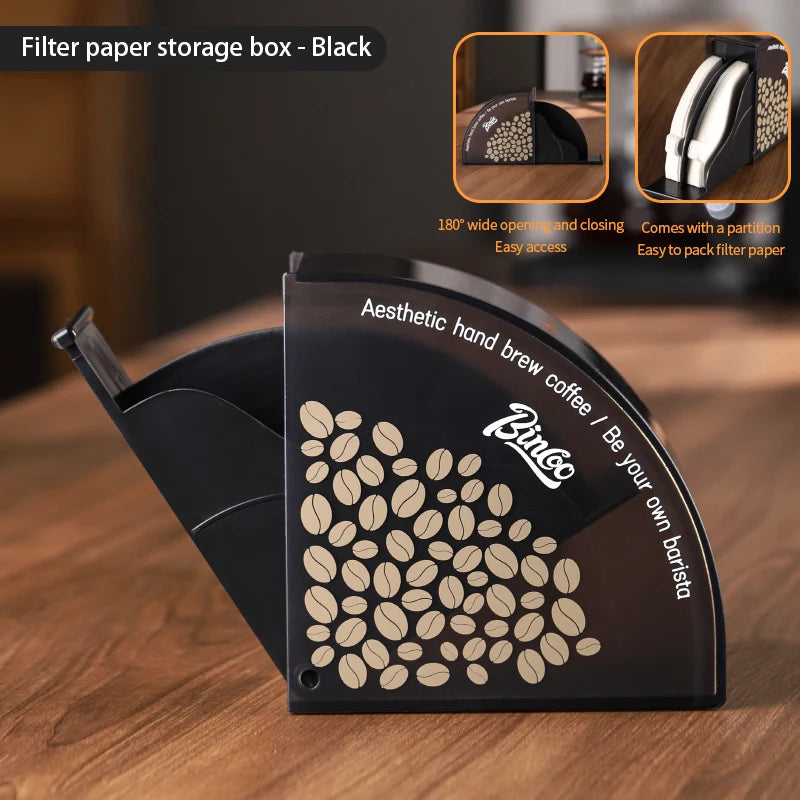 Bincoo Fan-Shaped Coffee Filter Paper Storage Box – Dustproof Coffee Filter Storage Box Qst black