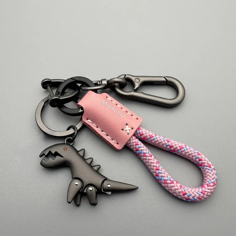Cute Dinosaur Keychain – Zinc Alloy & Leather Rope Charm Novelty Keychain Qme