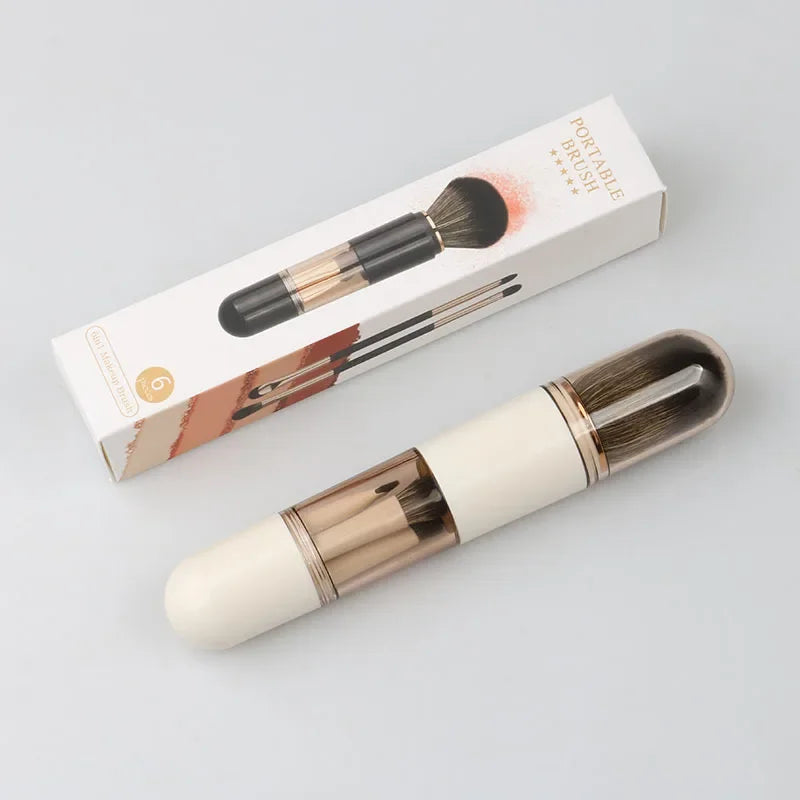 6-in-1 Double Sided Retractable Travel Makeup Brush | Qme Travel Makeup Brush Qme White