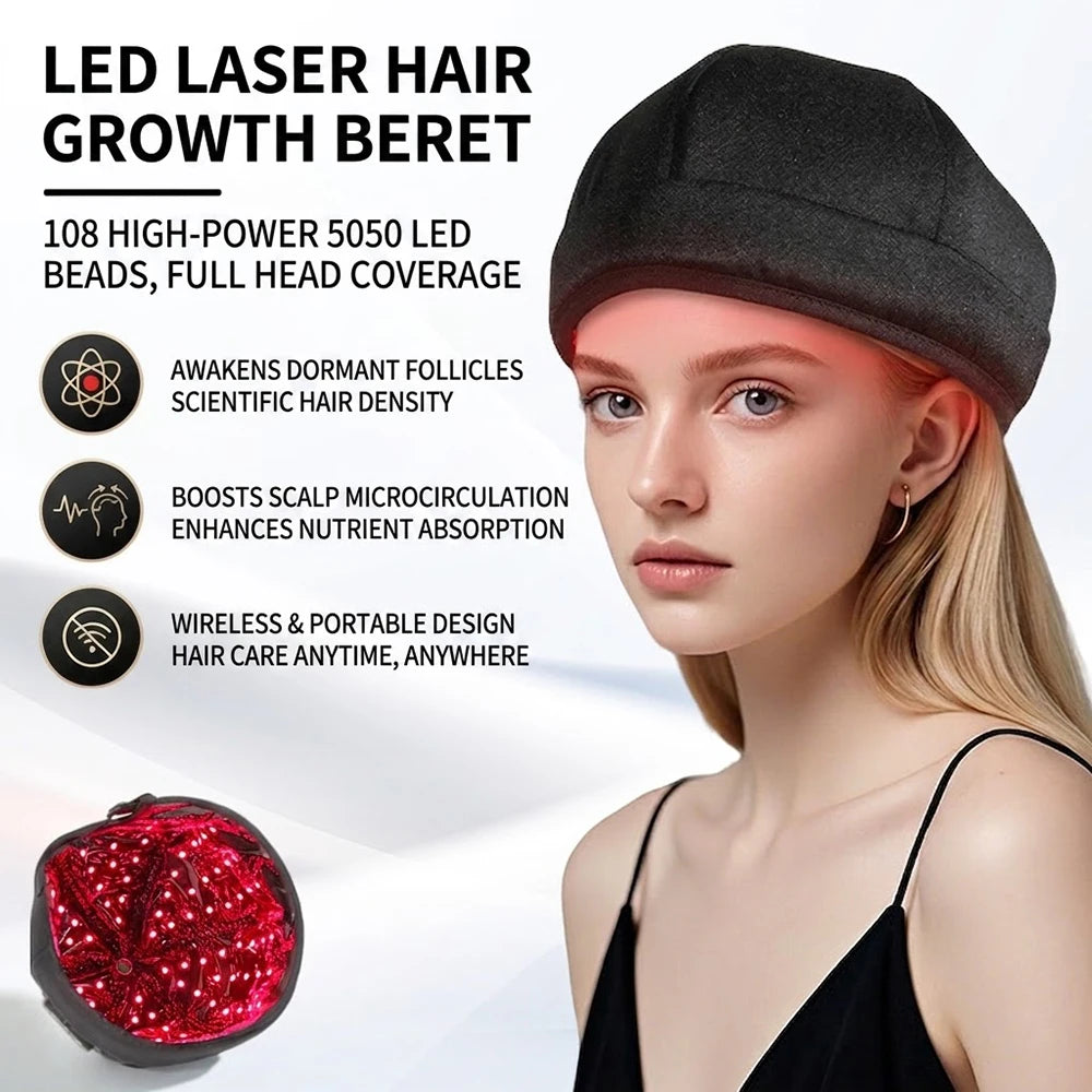 108 LED Hair Growth Cap – Red & Blue Light Therapy, 20-Min Timer LED Hair Therapy Cap Qst
