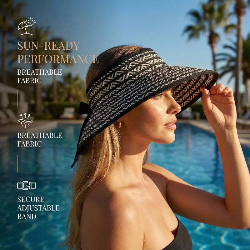 Women's Straw Sun Visor Cap – Large Brim Collapsible Summer Hat Straw Sun Visor Hat Qme