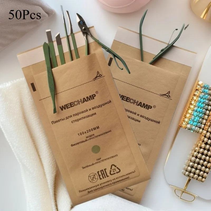 Nail Tool Sterilizer Bags | Kraft Manicure Sanitizing Pouches 50pc Nail Sterilizer Bags Qme