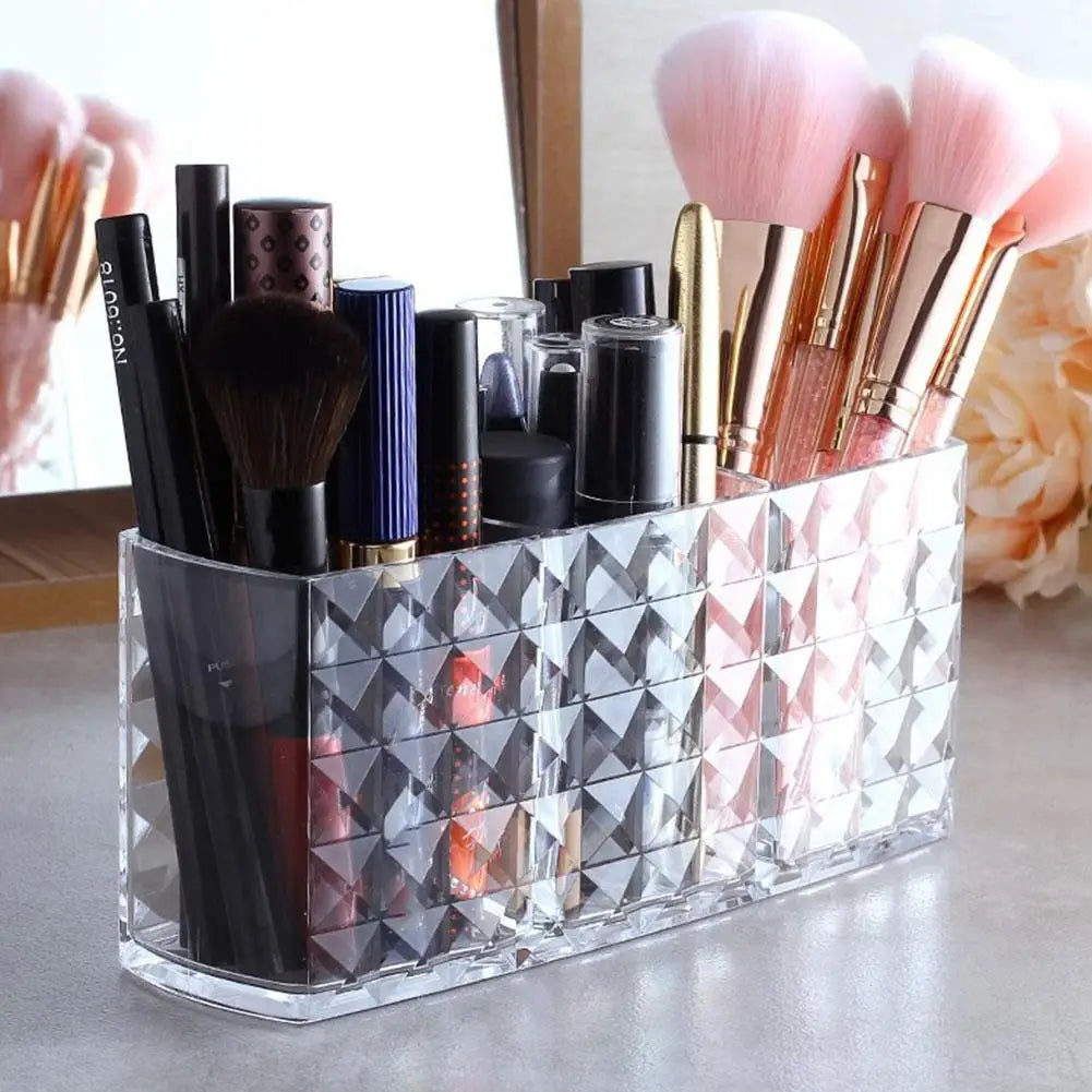 3-Slot Acrylic Makeup Brush Holder & Cosmetic Organizer Makeup Brush Organizer Qme