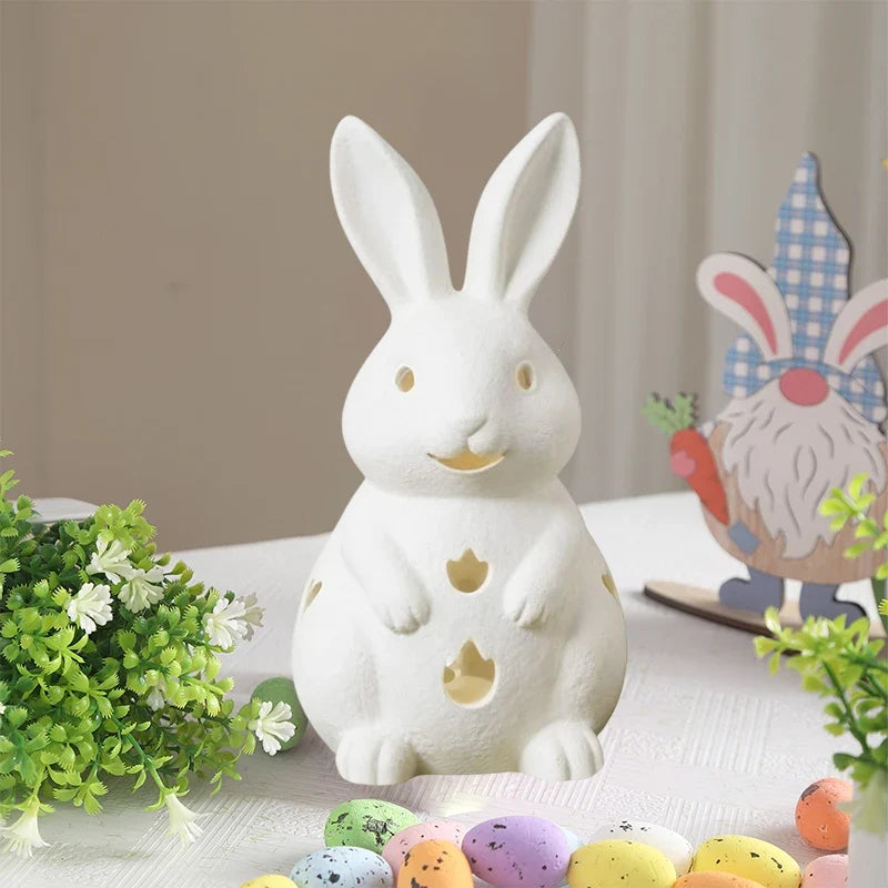 White Bunny Resin Candlestick Holder – Easter Rabbit Decor Decorative Candle Holder Qme