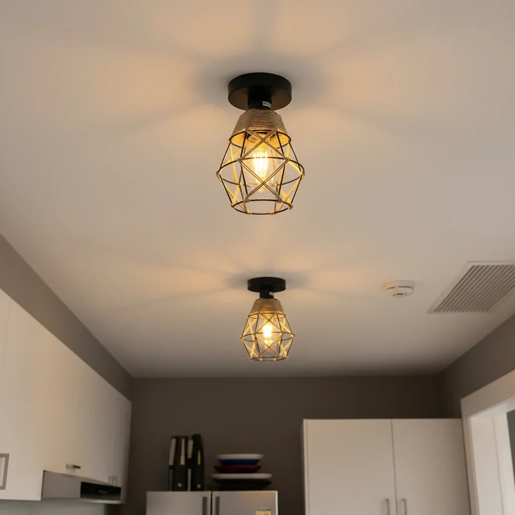 E27 Iron Cage Ceiling Light – Vintage Indoor Fixture Ceiling Light Fixture Qme