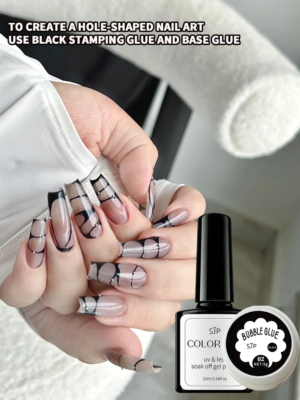 2-Piece Bubble Nail Art Glue Net – Black Wave Hole Design Nail Art Accessory Qme