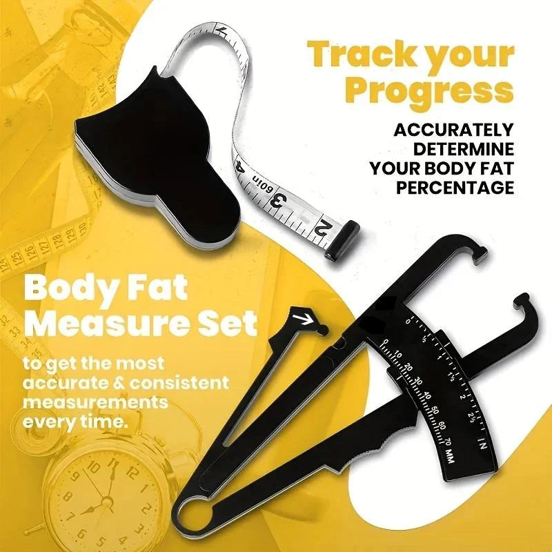 Skinfold Body Fat Caliper Set with Tape & Measurement Chart Body Fat Caliper Set Qme