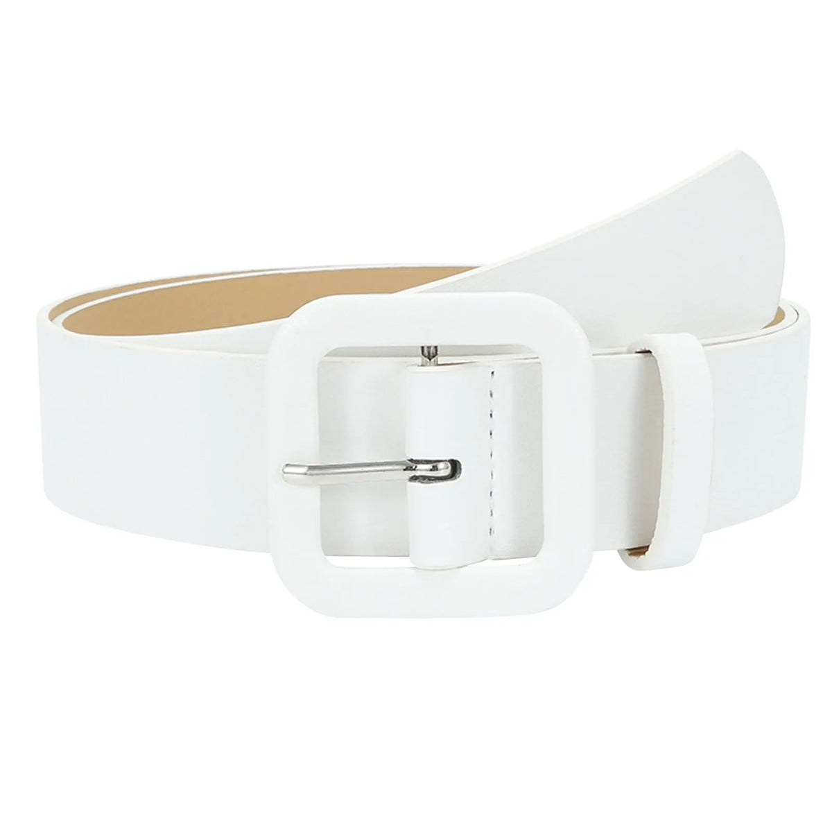 Women's Square Buckle Candy Color Decorative Belt – 11 Colors Decorative Fashion Belt Qme White