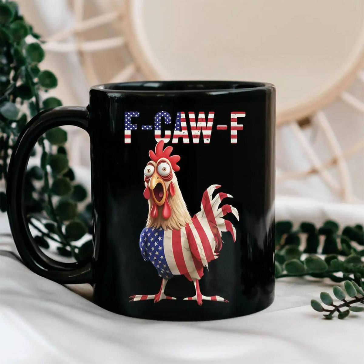 Funny Rooster US Flag Ceramic Coffee Mug – Microwave Safe Novelty Ceramic Mug Qme