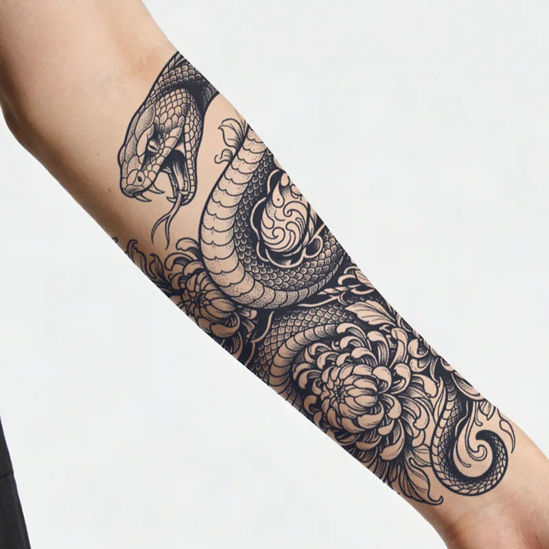 Japanese Snake Chrysanthemum Temporary Tattoo Sticker Temporary Tattoo Sticker Qme
