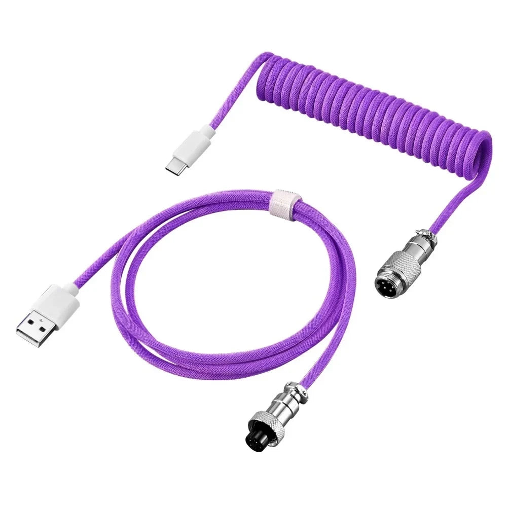 USB-C Coiled Mechanical Keyboard Cable | Braided Spring Spiral Coiled Keyboard Cable Qme PURPLE