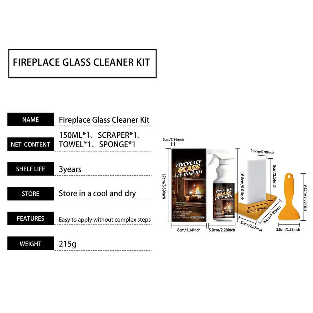Fireplace Glass Cleaner – Heavy-Duty Soot Remover for Hearth & Grates Fireplace Cleaner Qme set