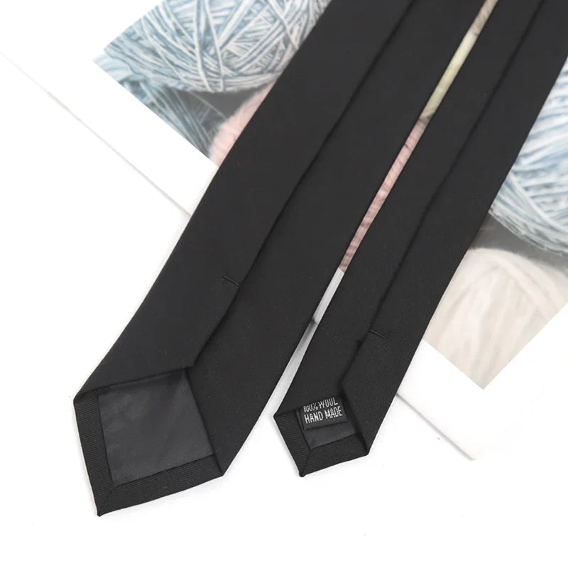 Men's Slim Black Cotton Necktie – Narrow Solid Tie Slim Necktie Qme