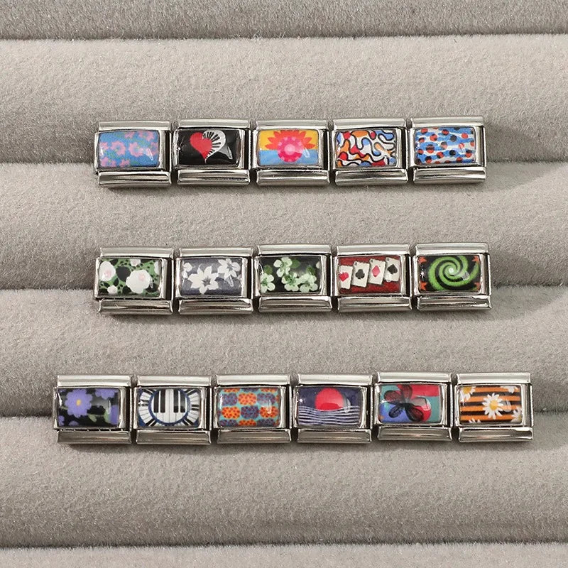 Colorful Italian Charm Links 9mm Stainless Steel DIY Bracelet Italian Charm Links Qme
